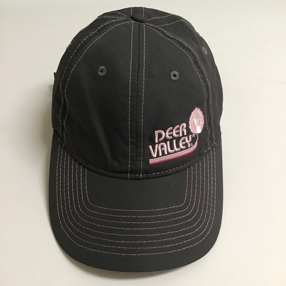 Gear For Sports Accessories - Deer Valley Ski Resort Hat Gear Cap Gray Pink Contrast Stitch Adjusts Vintage